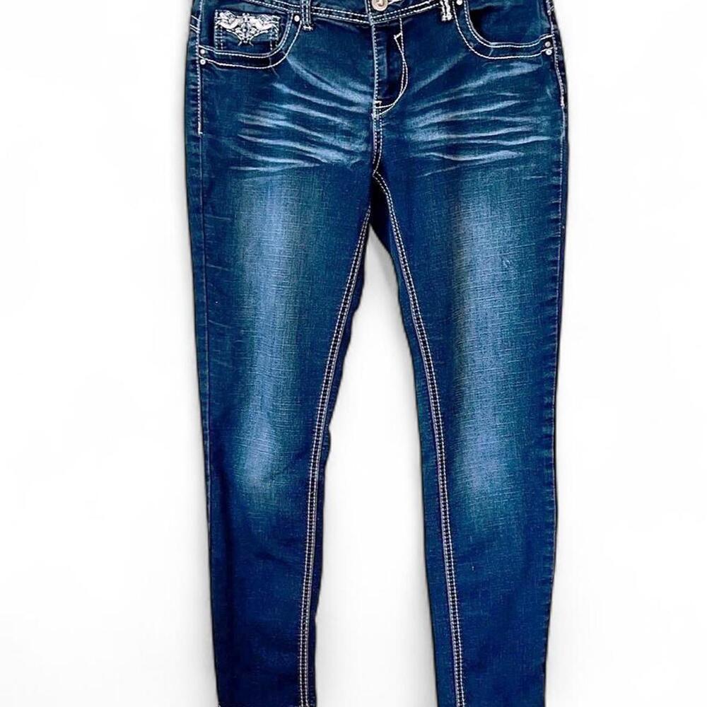 Y2K Short & Sexy Series - jeans with white stitching - Size 11 - Cotton, polyest